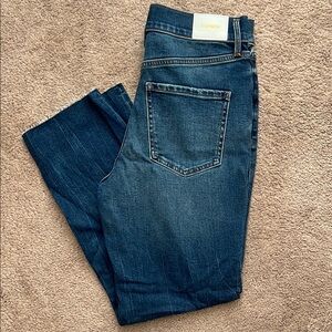 EXPRESS dark wash straight ankle high rise jeans